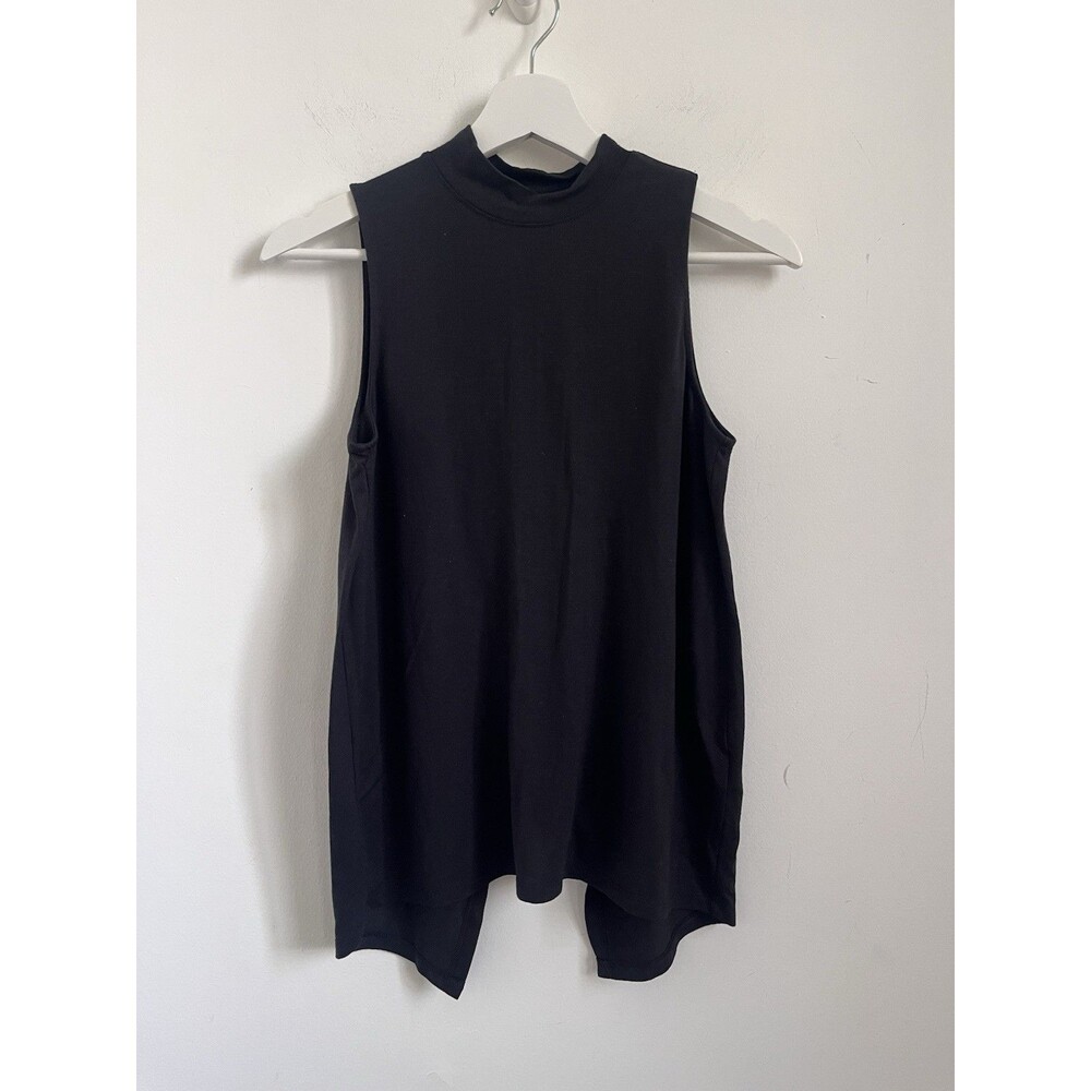 Banana Republic Mock Neck Sleeveless Top Size XS Back Split Black Modal Modern